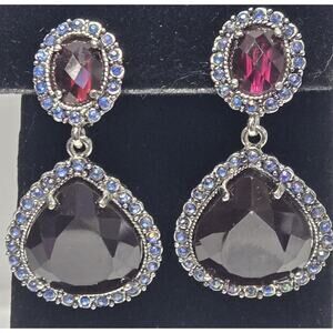 Vtg Avon NINA RICCI Red Stone Blue Rhinestone Silver Tone Clip On Earrings NIB